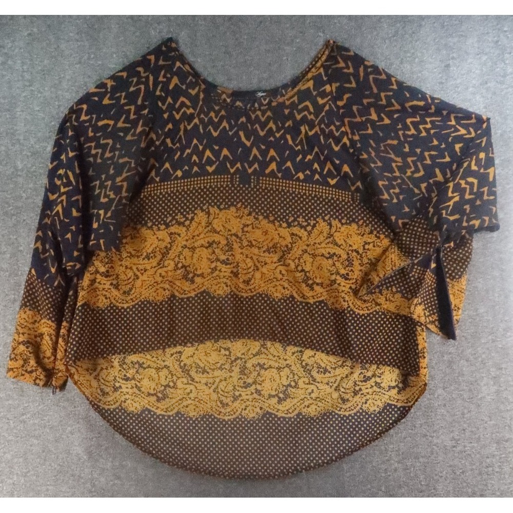 Sugar Lips M Bohemian Copper Gold Navy Hi Low Top Blouse
